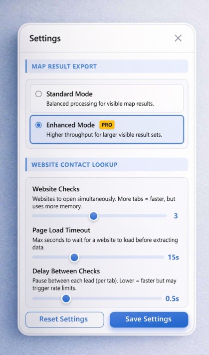 Customizable settings panel showing speed and parallel tab controls